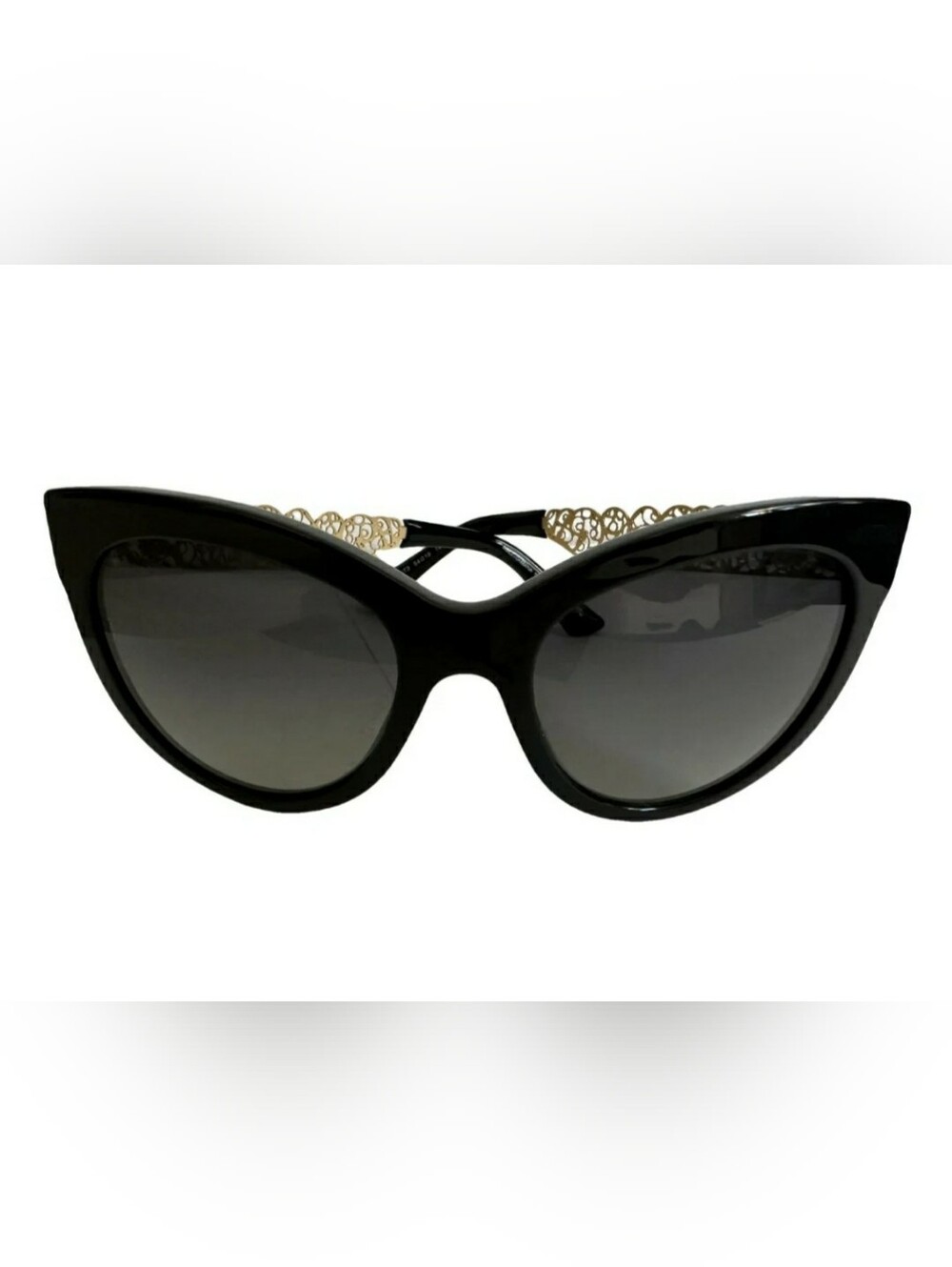 Dolce & Gabbana Black Cat-Eye Women's Sunglasses with Gold Filigree Details